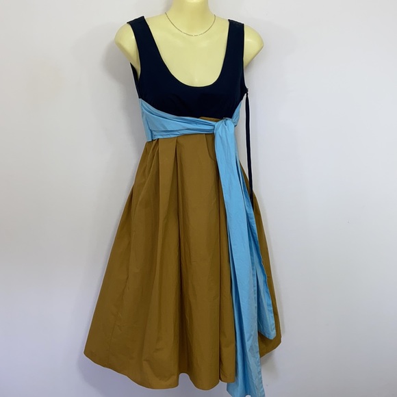 Marni Cotton Midnight Blue/ Goldtone Sash Tie Empire Midi Dress U.S. 4 Beautiful - Picture 6 of 9